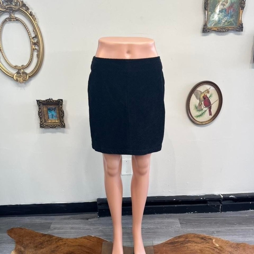 Vintage Black Corduroy Mini Skirt‎ with Chevron Texture